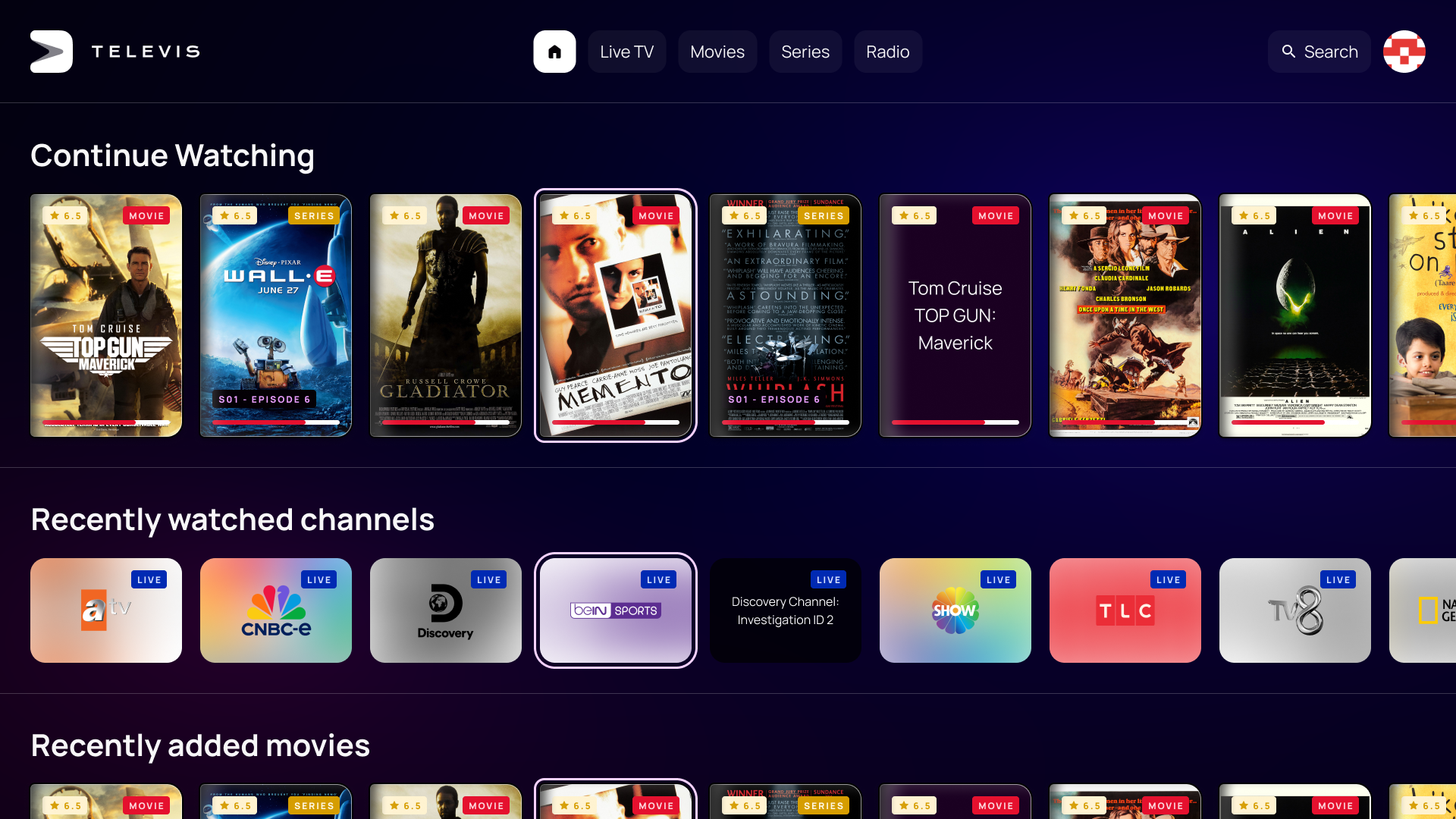 Televis TV app preview screen